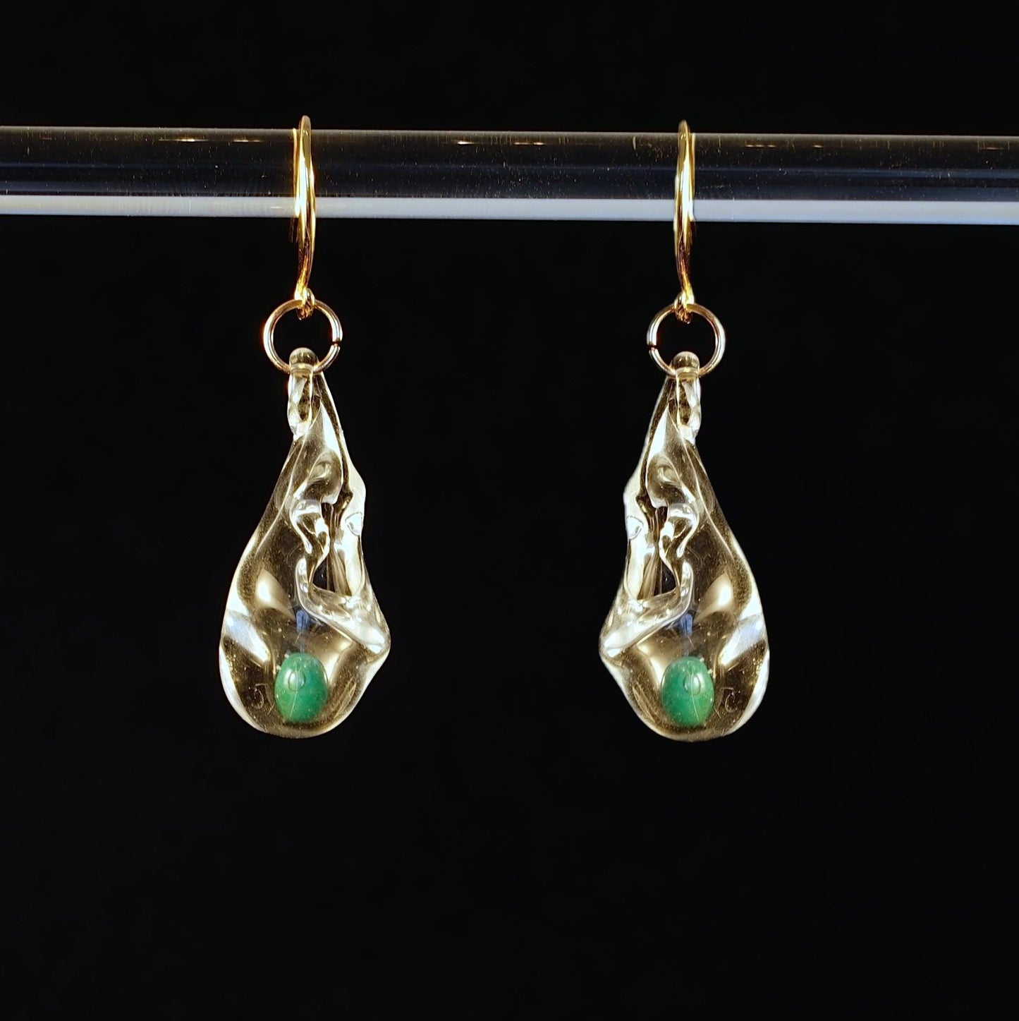 Christmas Bauble Lampwork Glass Earrings, Red & Green Orb Teardrop Dangles, Gold Plated 925 Silver Gift