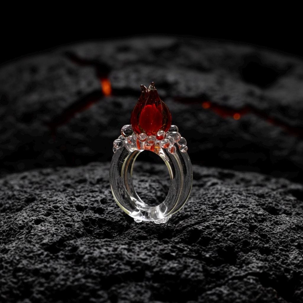 Fire and Ice Glass Ring, Chunky Red Flame Statement Jewelry, Durable Borosilicate Lampwork, Fantasy Book Lover Gift, Aelin Inspired