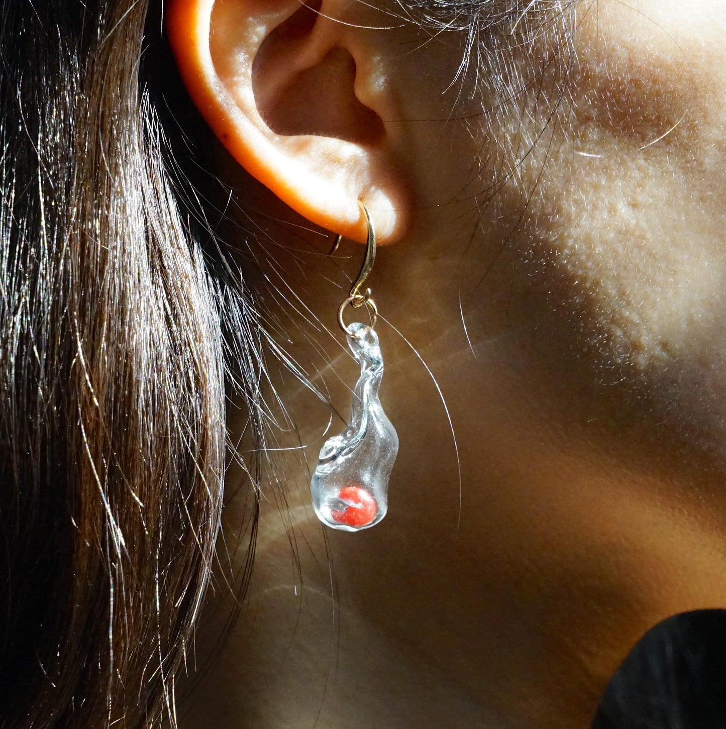 Christmas Bauble Lampwork Glass Earrings, Red & Green Orb Teardrop Dangles, Gold Plated 925 Silver Gift