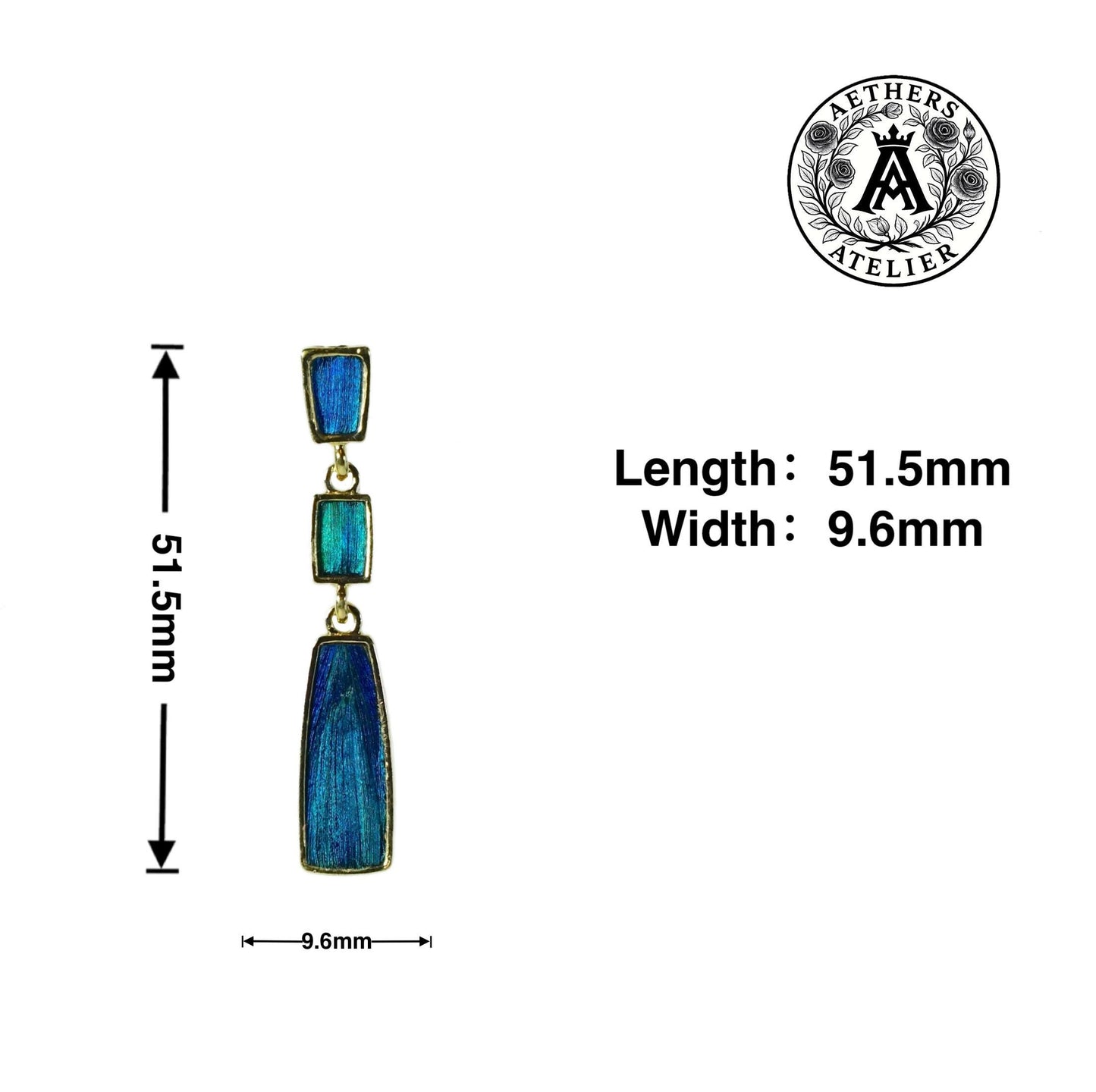 Art Deco Earrings with Peacock Feather, Long Geometric Dangle, Architectural Jewelry, Statement Gift for Her