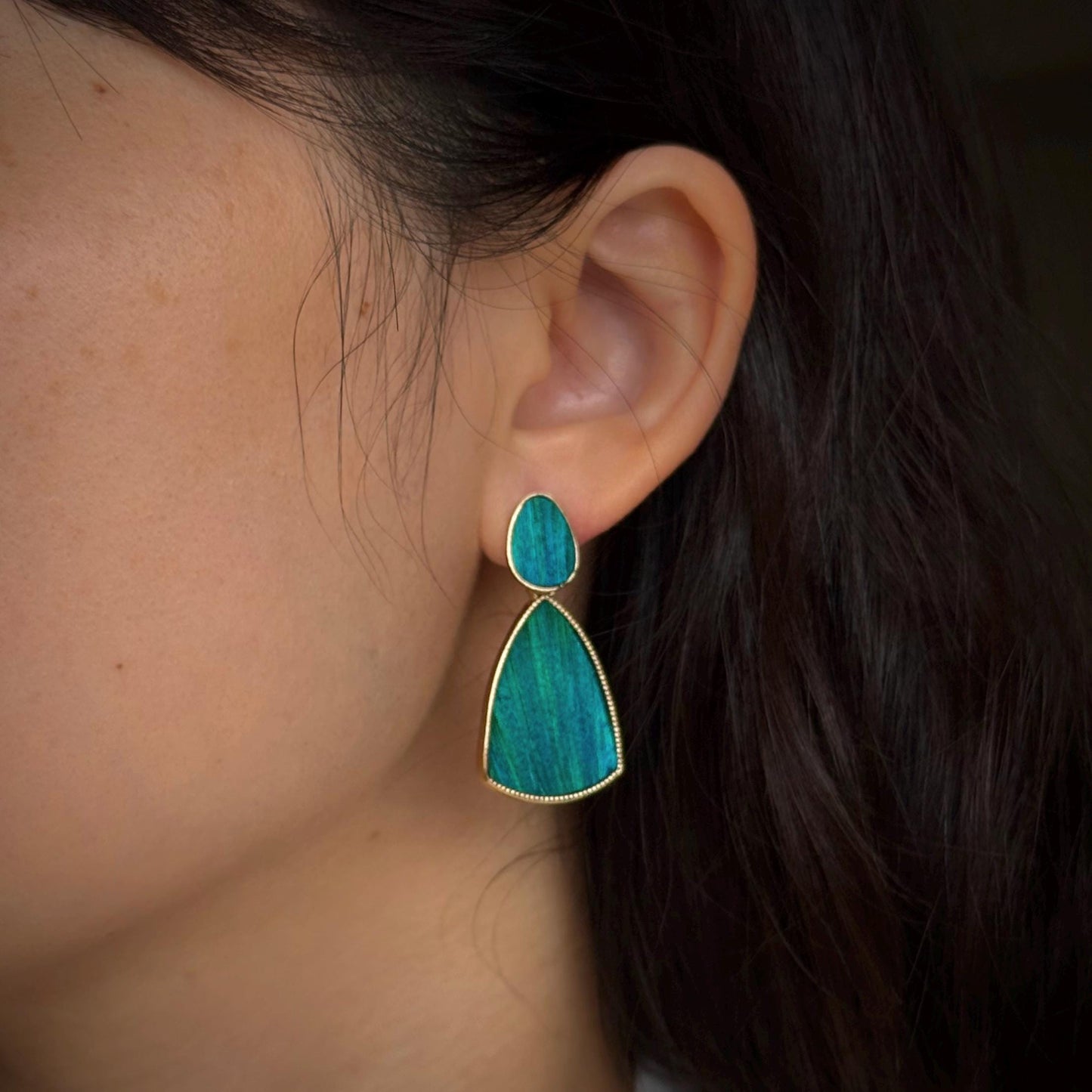 Vintage Art Deco Earrings, Statement Peacock Feather Dangle, Unique Christmas Gift
