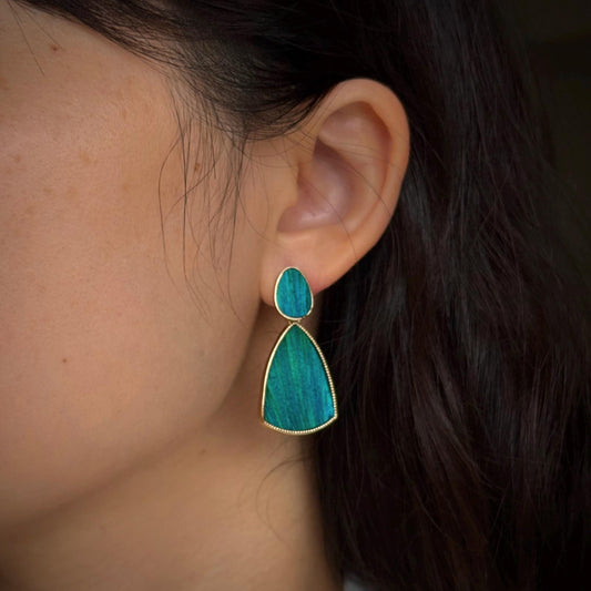 Vintage Art Deco Earrings, Statement Peacock Feather Dangle, Unique Christmas Gift