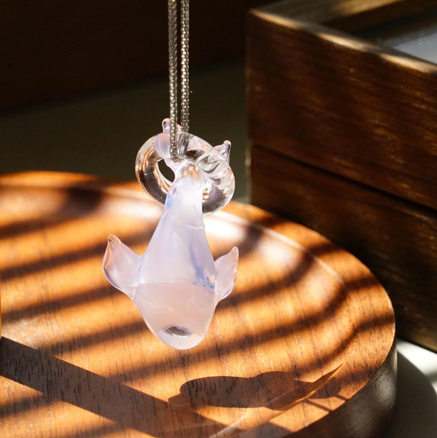 Glass Dolphin Pendant Necklace - Lampwork Marine Animal Jewelry - Unique Ocean Theme Statement Gift
