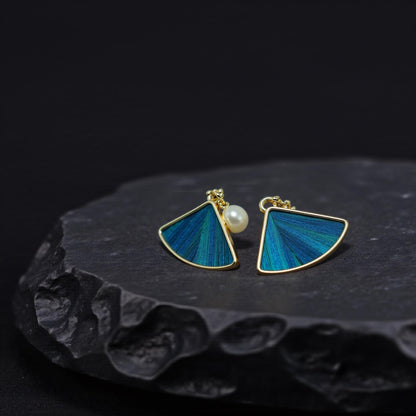 Art Deco Peacock Feather Fan Earrings