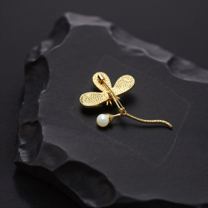 Clover Feather Brooch with Pearl