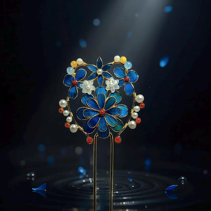 Peacock Feather Floral Hair Pin