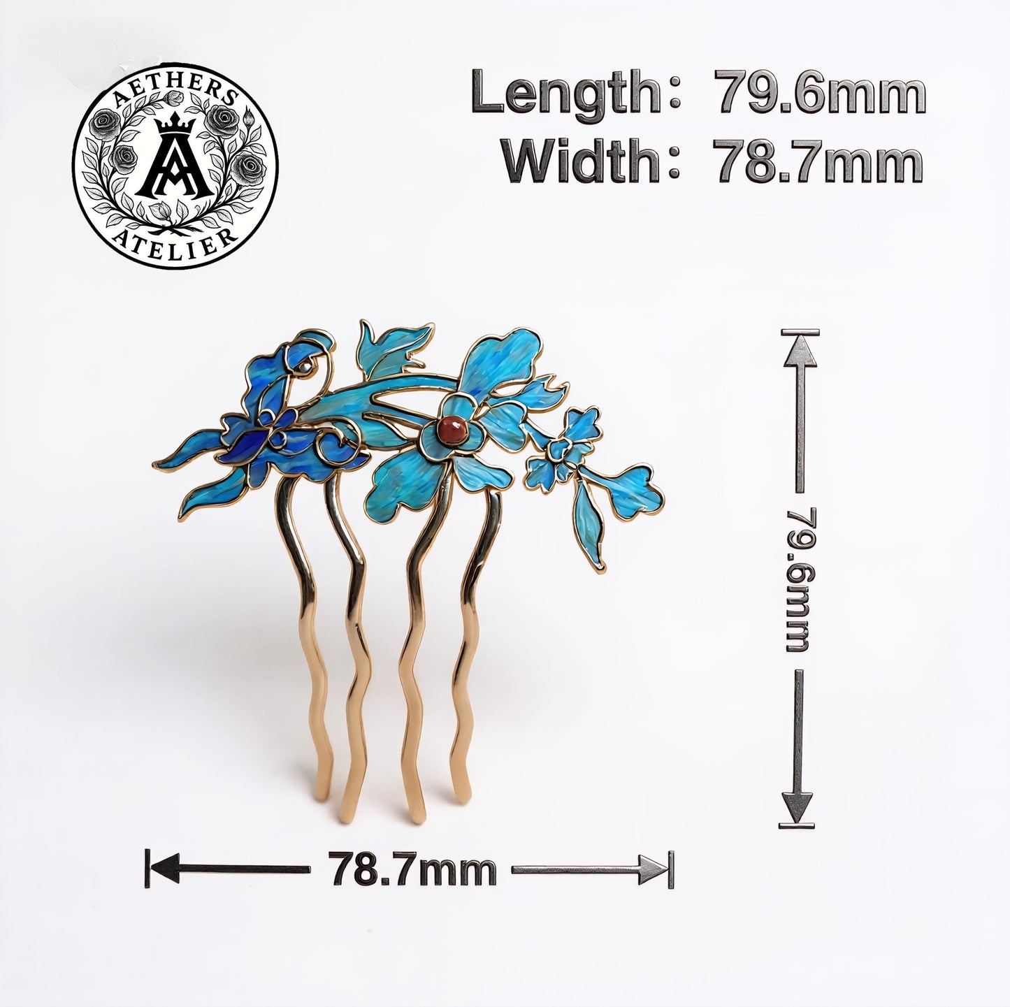 Dian Cui Iris Hairpin, Vintage Style Floral Hairpin with Red Agate, Art Piece Gift for Her