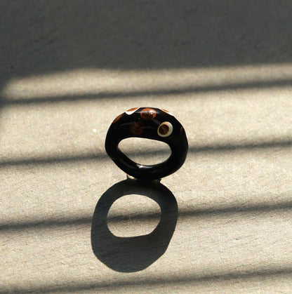Black Polka-Dot Glass Ring