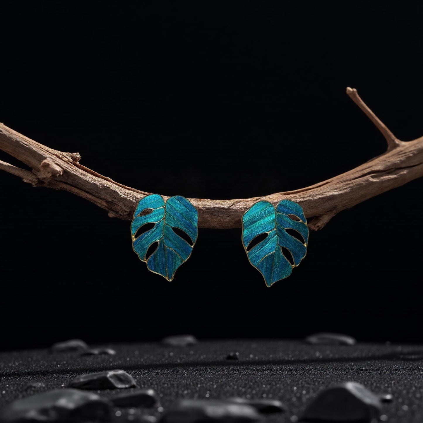 Monstera Leaf Earrings With Peacock Feather, Good Luck Charm, Unique Botanical Art Gift