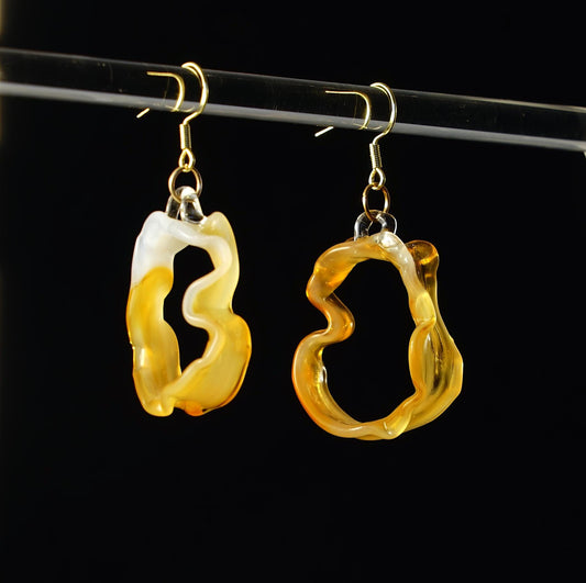 Glass Swirl Hoop Earrings, Lampwork Amber Flow Dangles, Unique Organic Statement Jewelry