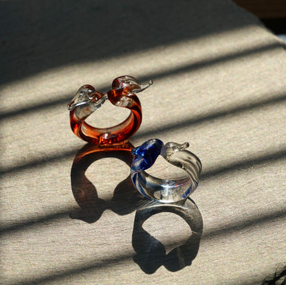 Glass Kissing Birds Ring
