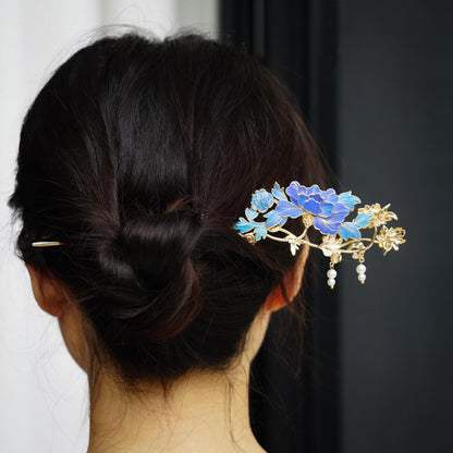 Peony Feather & Pearl Hair Pin