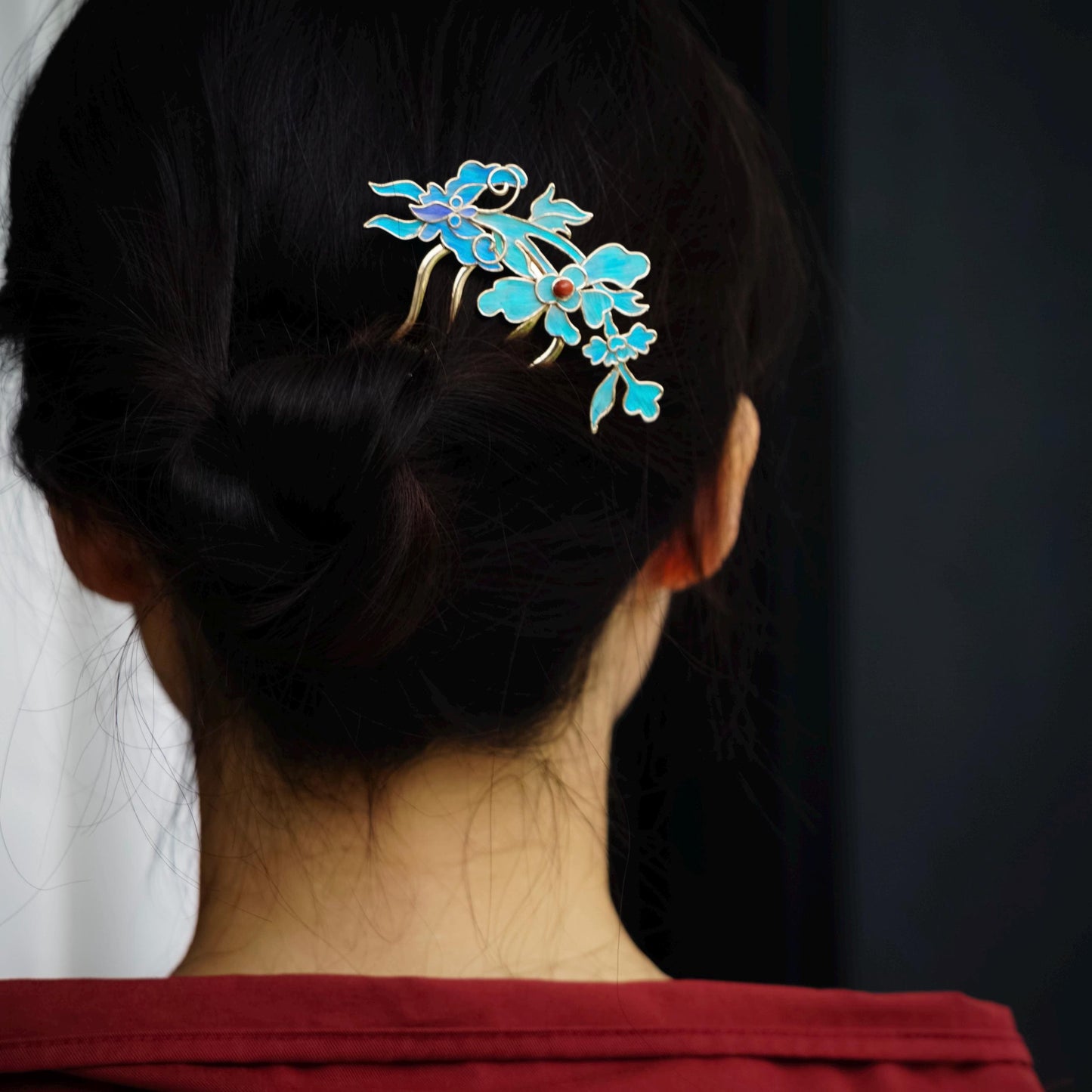 Dian Cui Iris Hairpin, Vintage Style Floral Hairpin with Red Agate, Art Piece Gift for Her