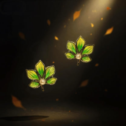 Green Maple Leaf Feather Studs
