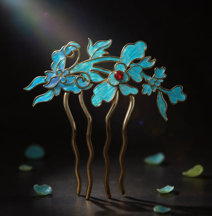 Iris Hairpin with Red Agate