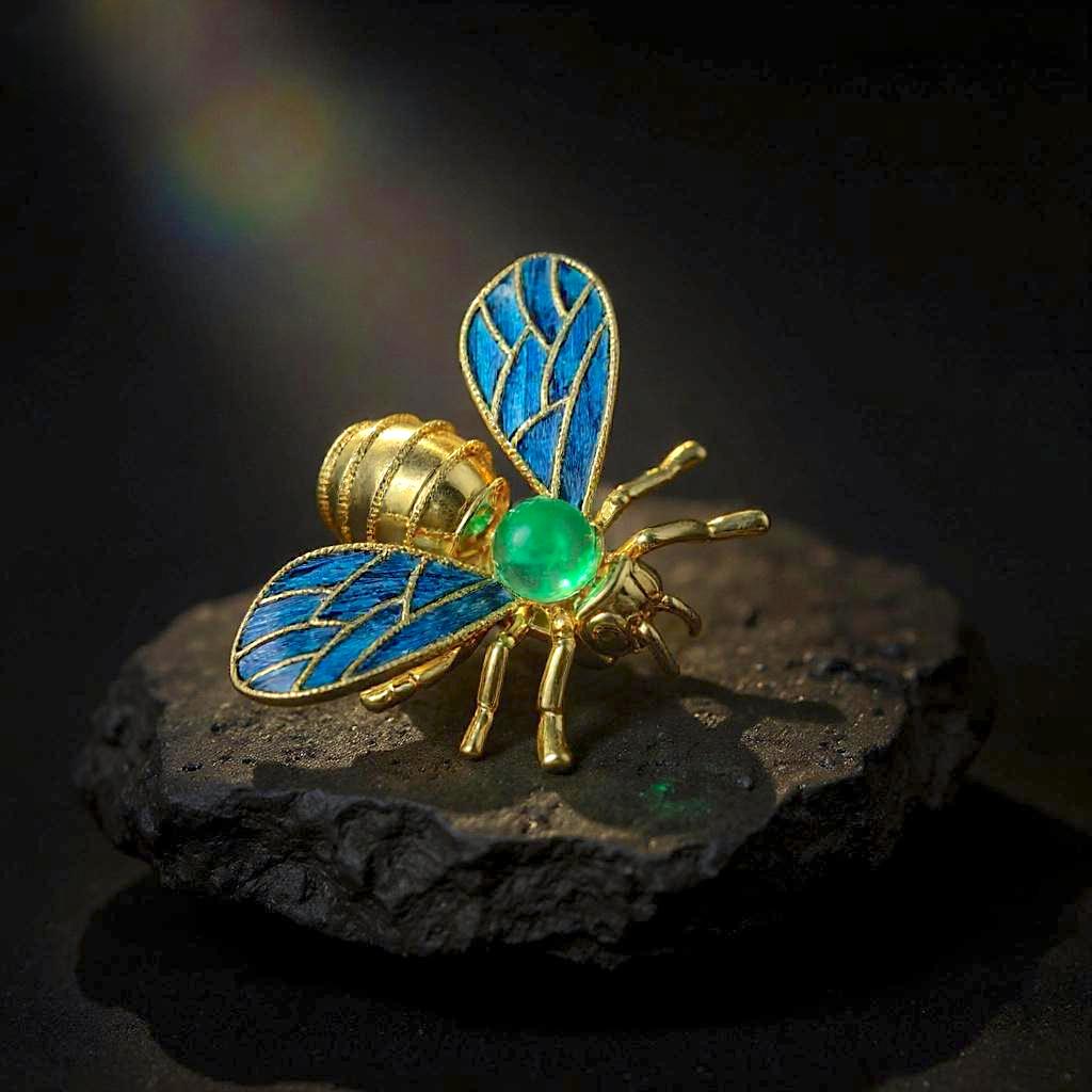 Queen Bee Brooch with Agate, Handmade Nature Inspired Insect Pin, Good Luck Charm, Meaningful Gift for Her