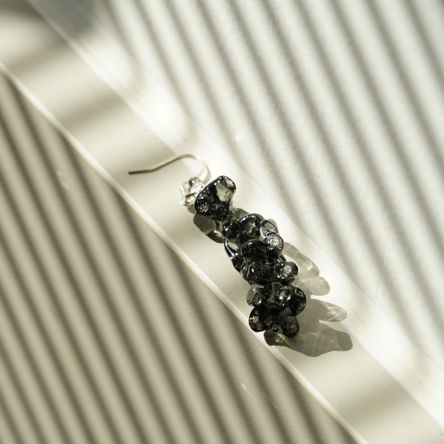 Black Spine Earrings, Abstract Bone Jewelry, Handblown Smokey Glass Drop Earrings, Edgy Goth Aesthetic, Unique Gift for Her