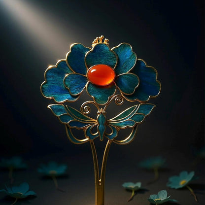 Butterfly Hairpin with Red Agate