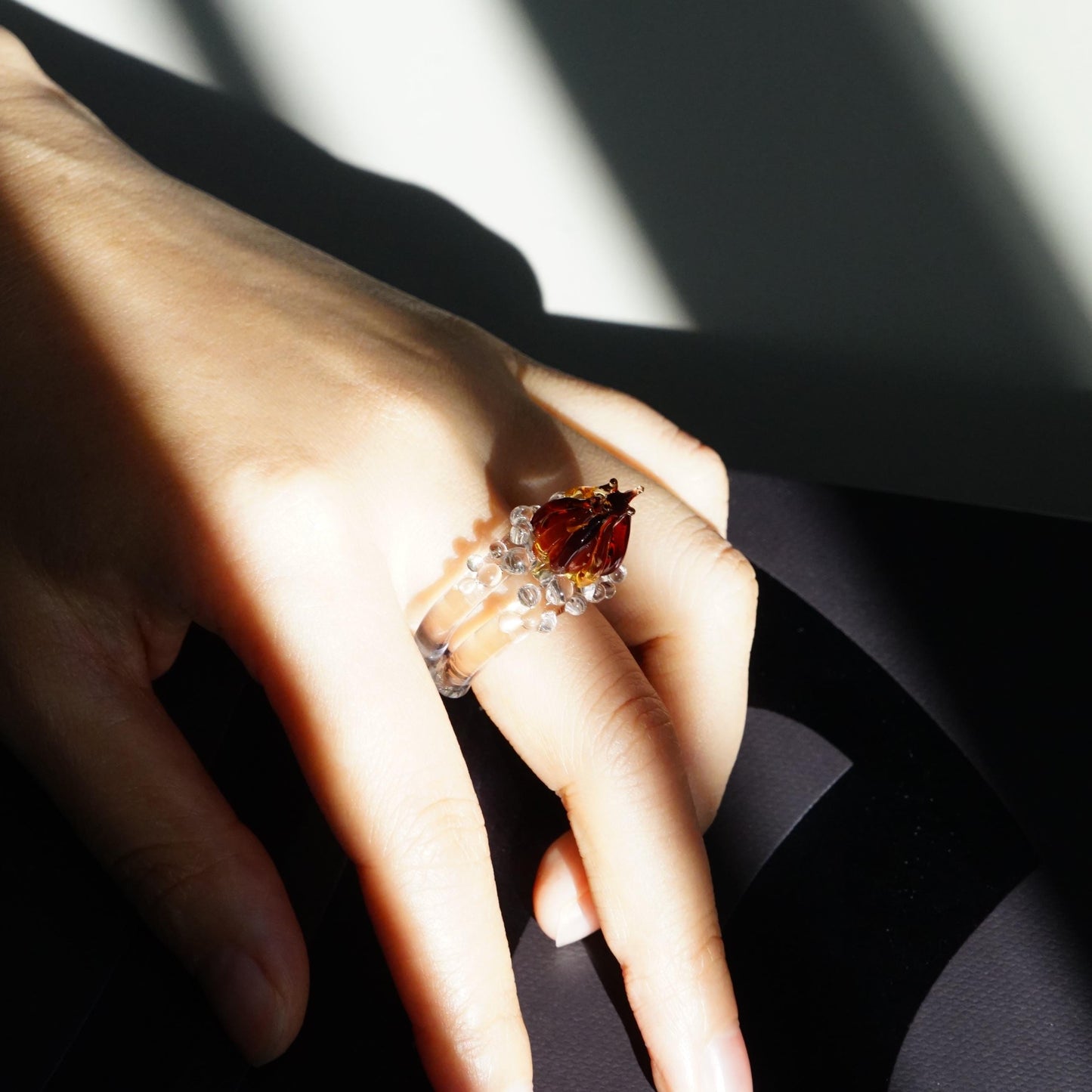 Fire and Ice Glass Ring, Chunky Red Flame Statement Jewelry, Durable Borosilicate Lampwork, Fantasy Book Lover Gift, Aelin Inspired