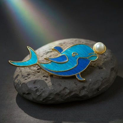 Dolphin Feather Brooch with Pearl