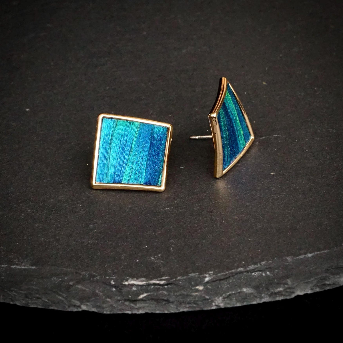 Art Deco Square Feather Stud Earrings