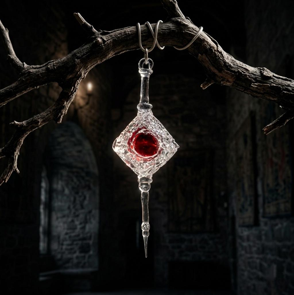 Alchemist's Crimson Stone Necklace, Handblown Glass Magic Pendant, Dark Academia Aesthetic, Gothic Sorcerer Jewelry,Unique Geek Gift