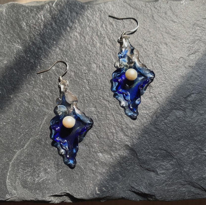 Asymmetric Glass & Pearl Drop Earrings