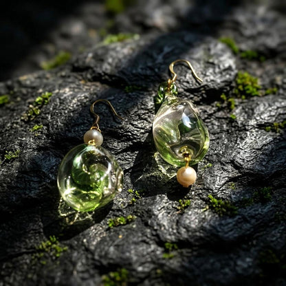 Moss Green Glass & Pearl Earrings