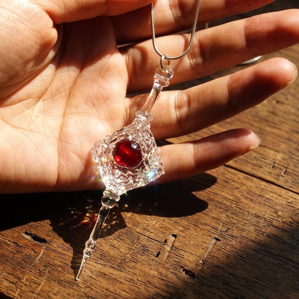 Alchemist's Crimson Stone Necklace, Handblown Glass Magic Pendant, Dark Academia Aesthetic, Gothic Sorcerer Jewelry,Unique Geek Gift