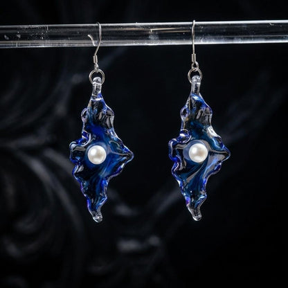Asymmetric Glass & Pearl Drop Earrings