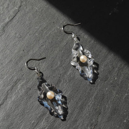 Asymmetric Glass & Pearl Drop Earrings