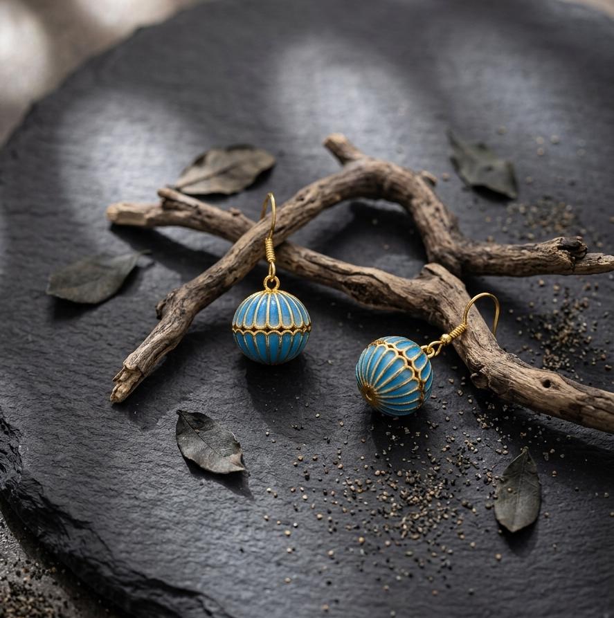Feather Earrings Blue Drop, Iridescent Gold Dangle Earrings, Unique Anniversary Gift for Her, 925 Sterling Silver, Handmade Nature Jewelry