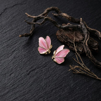 Pink Butterfly Feather Studs