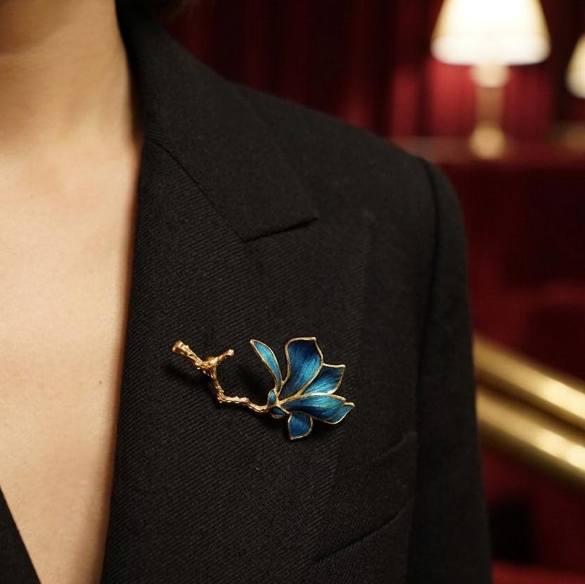 Iris Brooch worn view