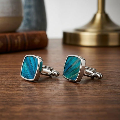 Peacock Feather Cufflink & Tie Clip Set