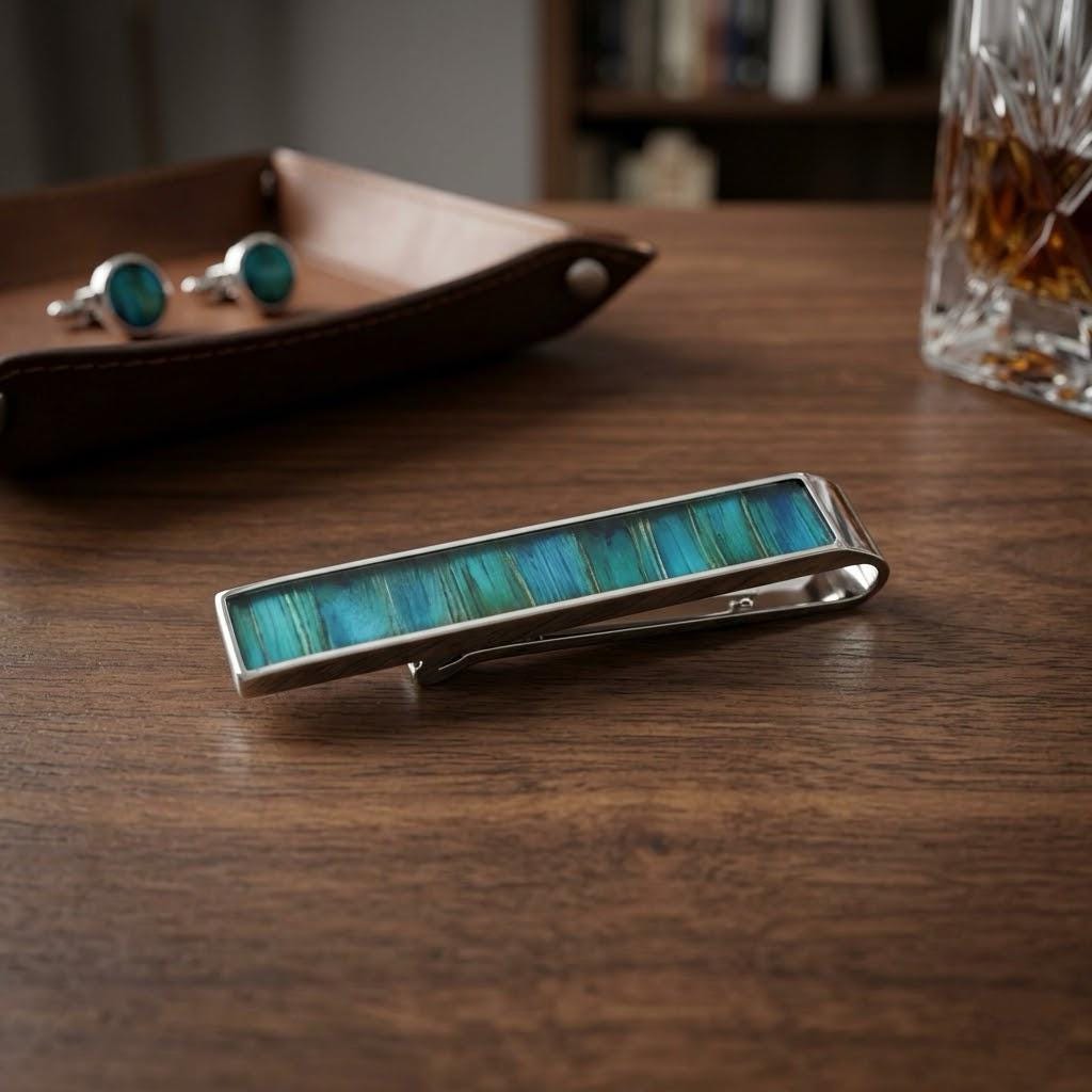 Peacock Feather Cufflink & Tie Clip Set