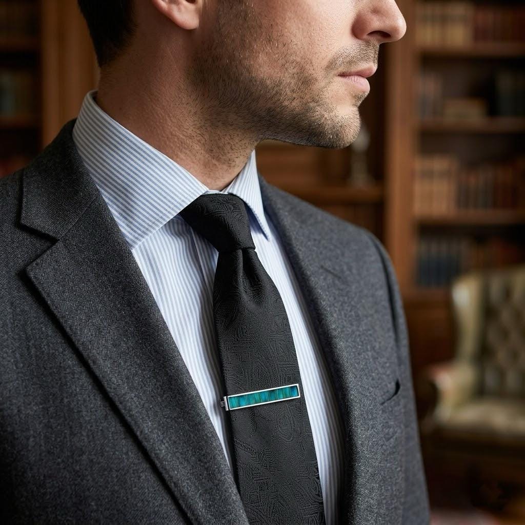 Peacock Feather Cufflink & Tie Clip Set