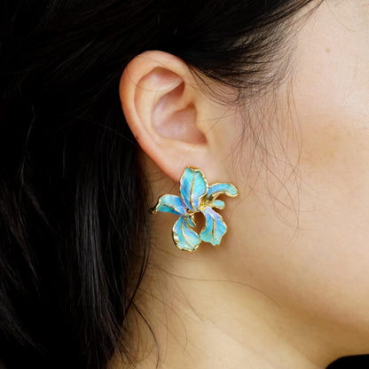 Blue Iris Flower Earrings