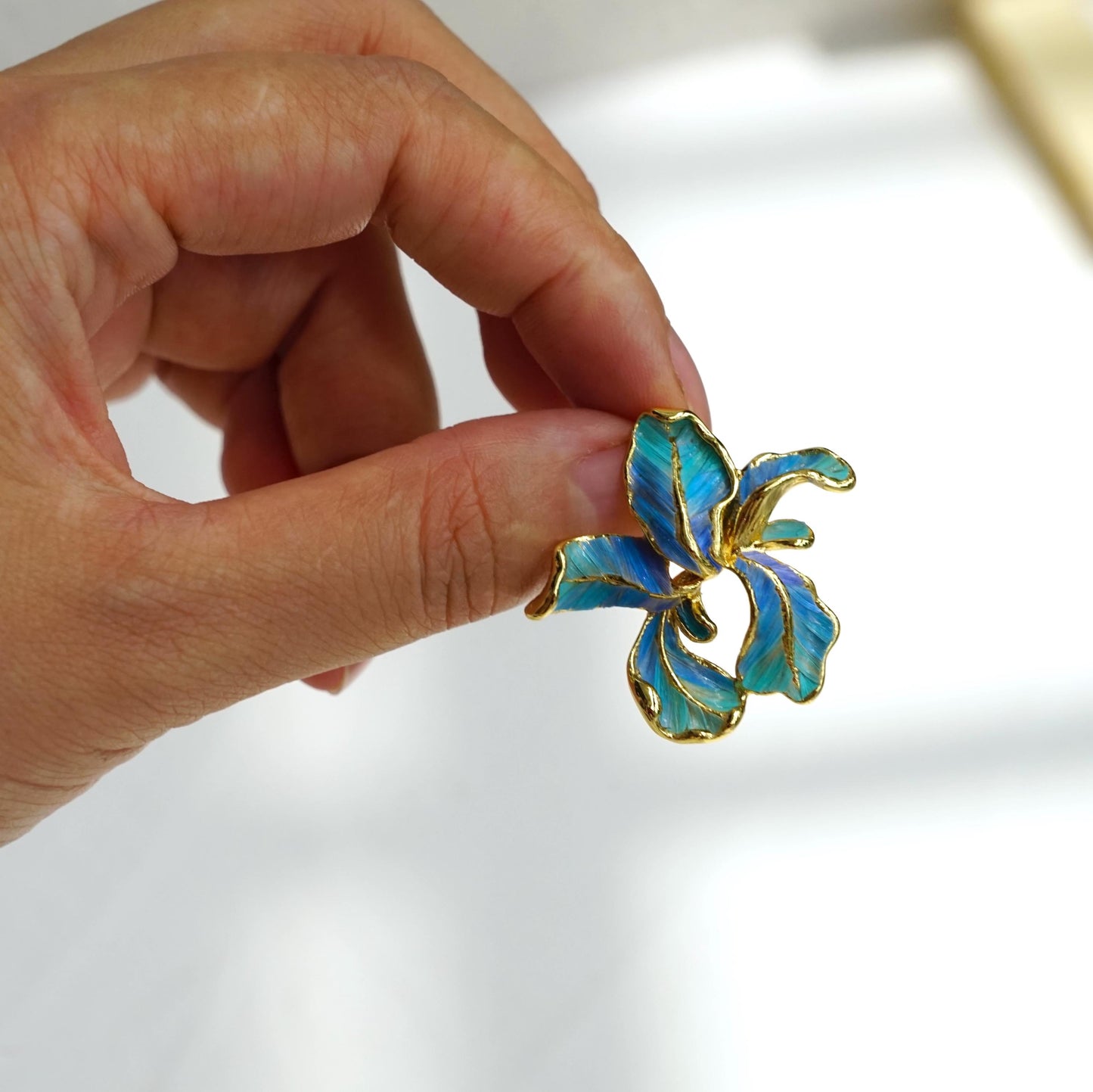 Blue Iris Flower Earrings