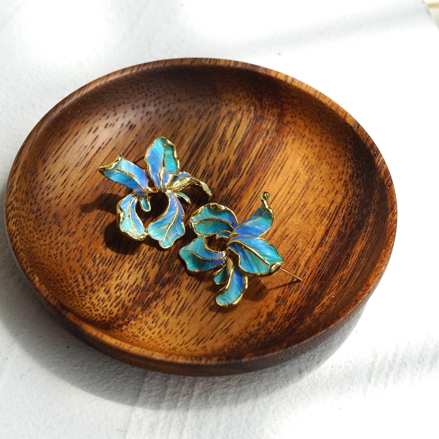 Blue Iris Flower Earrings