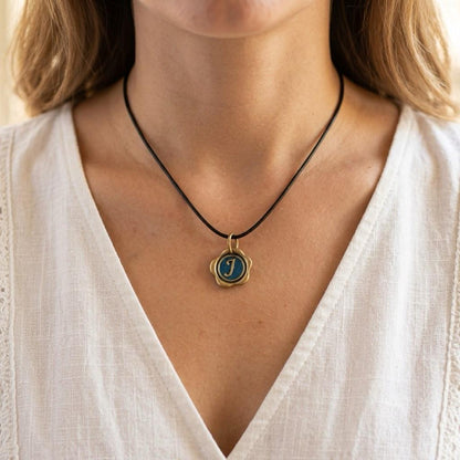 Personalized Wax Seal Initial Necklace, Peacock Feather Something Blue Pendant, Custom Letter Bridesmaid Gift, Handmade Jewelry