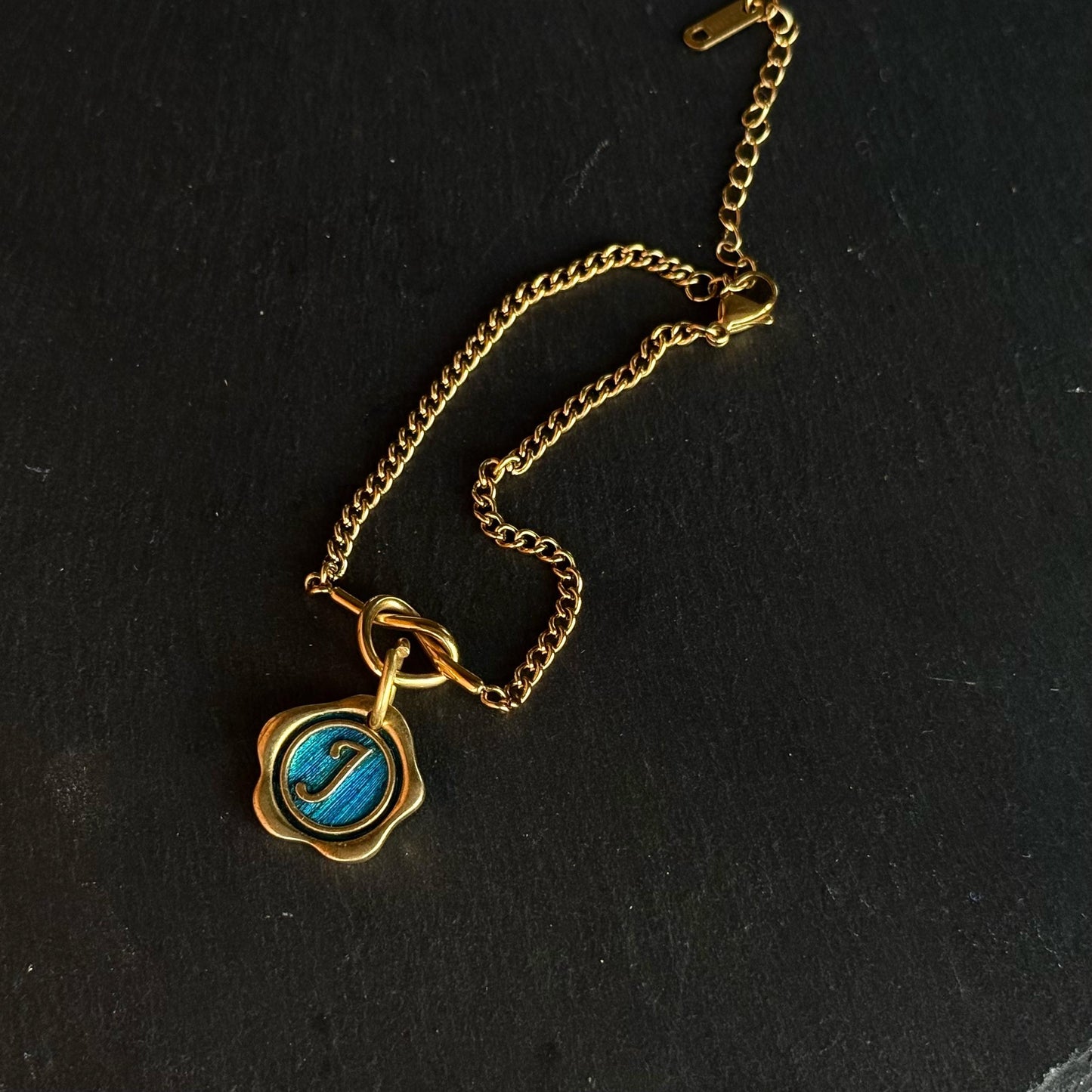 Something Blue Bracelet, Personalized Wax Seal Initial Charm with Peacock Feather, Custom Letter Bridesmaid Gift, Handmade