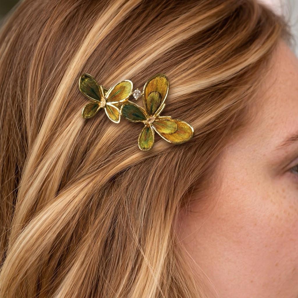 Peacock Feather Butterfly Hair Clip
