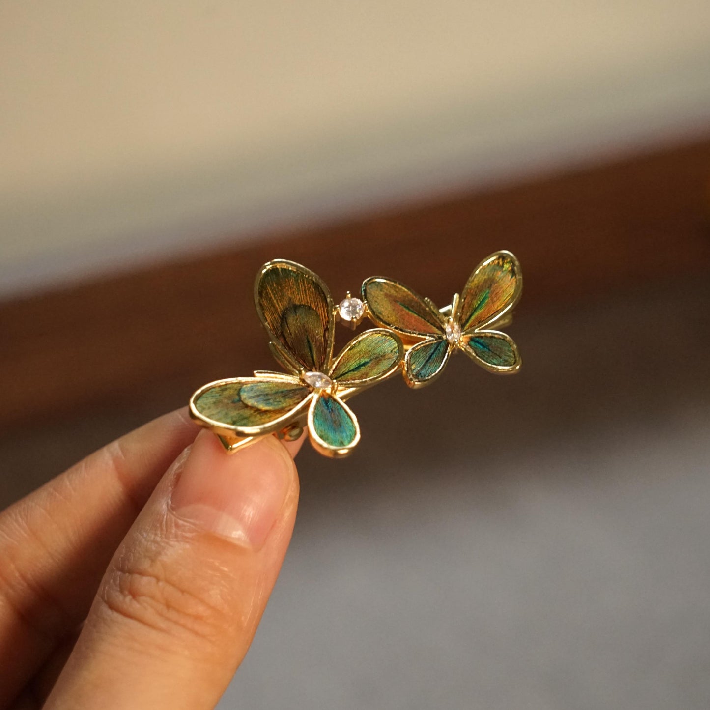 Peacock Feather Butterfly Hair Clip