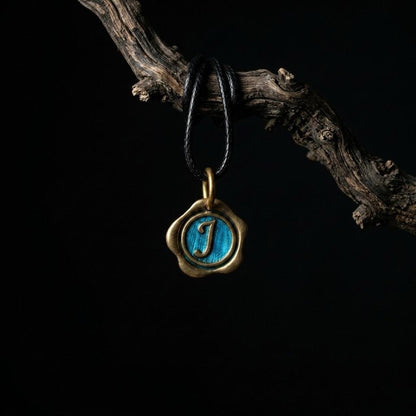 Personalized Wax Seal Initial Necklace, Peacock Feather Something Blue Pendant, Custom Letter Bridesmaid Gift, Handmade Jewelry