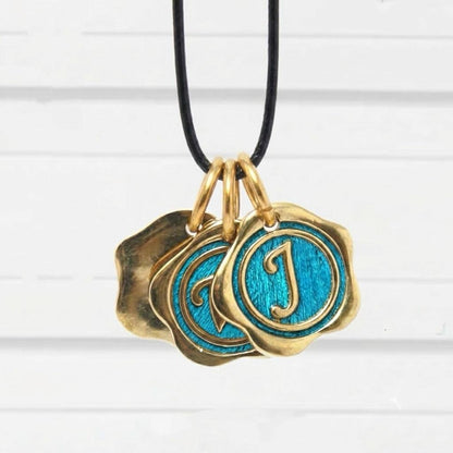 Personalized Wax Seal Initial Necklace, Peacock Feather Something Blue Pendant, Custom Letter Bridesmaid Gift, Handmade Jewelry