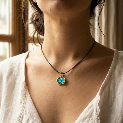 Personalized Wax Seal Initial Necklace, Peacock Feather Something Blue Pendant, Custom Letter Bridesmaid Gift, Handmade Jewelry