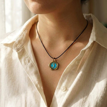 Personalized Wax Seal Initial Necklace, Peacock Feather Something Blue Pendant, Custom Letter Bridesmaid Gift, Handmade Jewelry