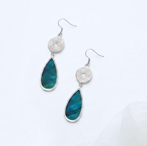 Miao Silver Teardrop Feather Earrings