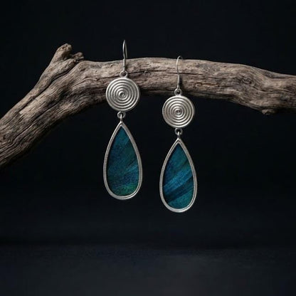 Miao Silver Teardrop Feather Earrings